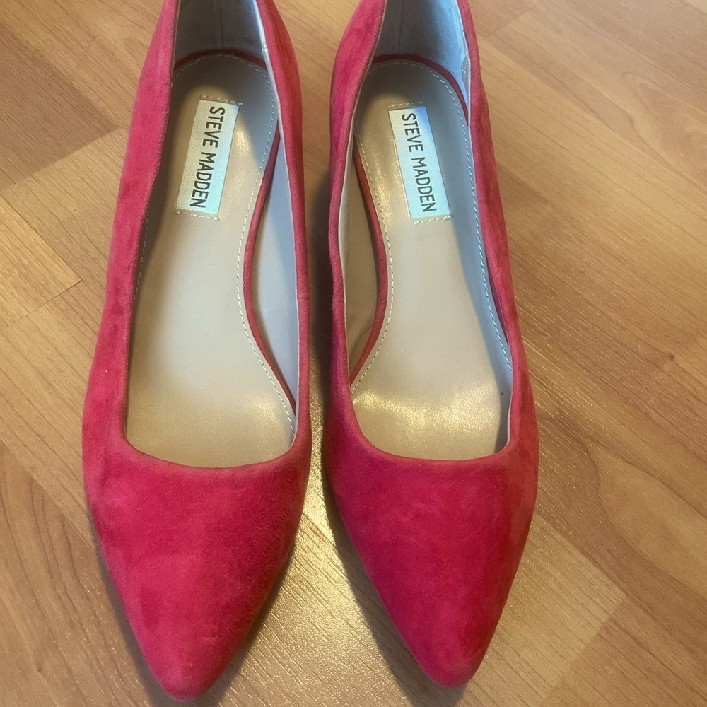 Steve Madden Red Suede Chunky Pointy Toe Heel - image 1